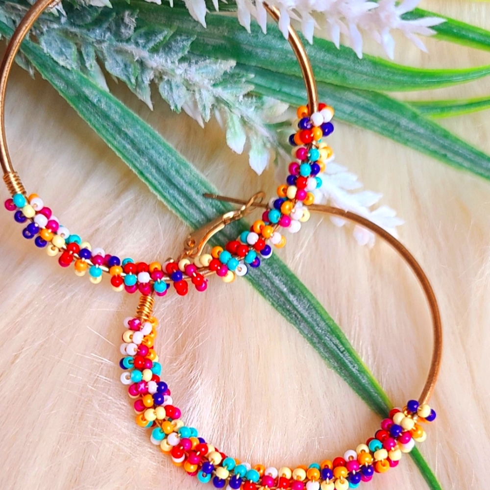 Beaded gold hoops jewelry bohemian